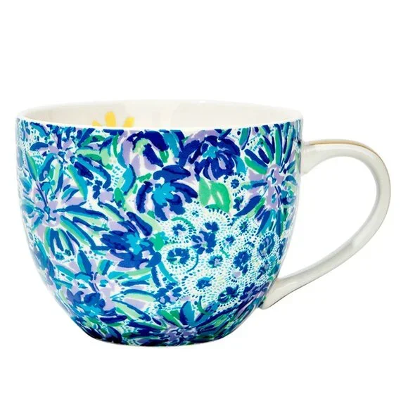 LILLY PULITZER Teal Blue & Green Ceramic Mug Set (2 Piece) SO PRETTY & NEW! - Picture 4 of 7